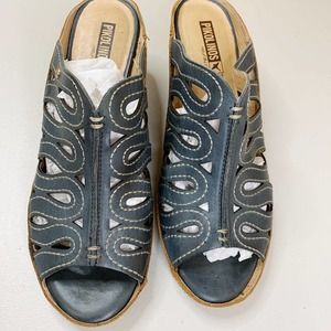 Pikolinos Blue Capri Leather Open Toe Wedge EU 41